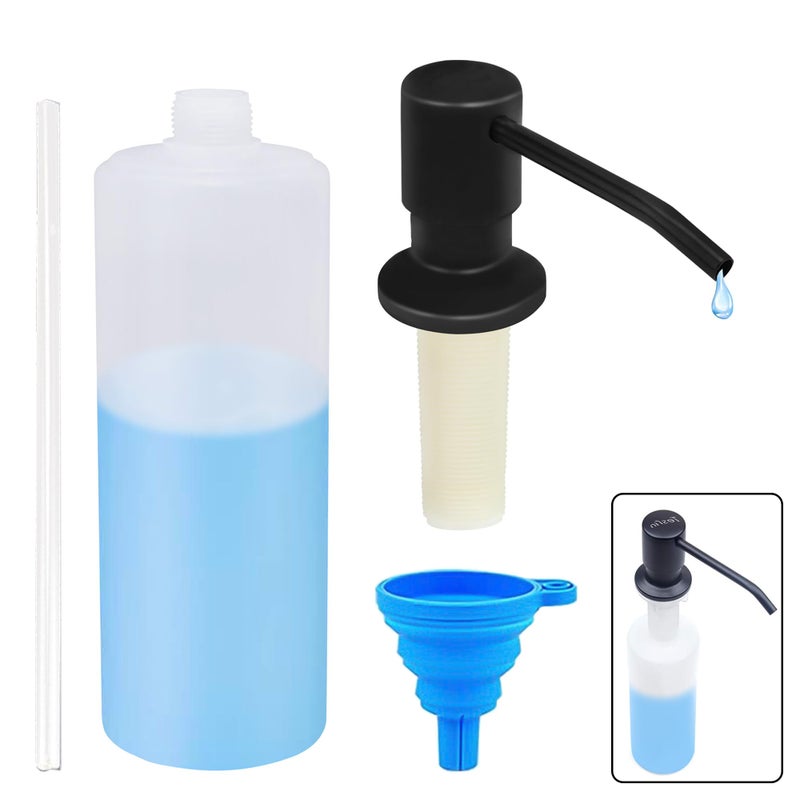 Tesrin Soap Dispenser for Kitchen Sink (Matte Black), Built in Design Sink Soap Dispenser, Refill from The Top,Stainless Steel Kitchen Soap Pump with 10 fl.oz Bottle (300ml) - Image 1